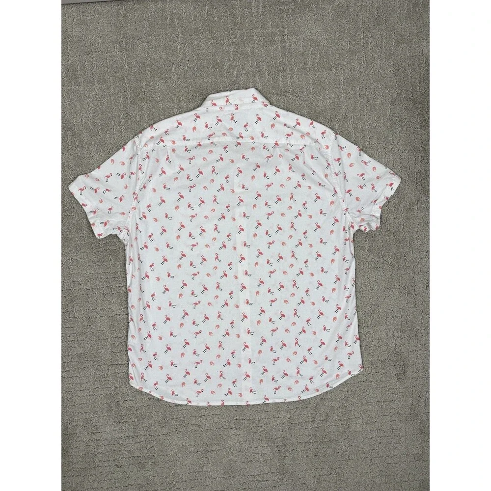 J.Crew Mens XL Flex Washed Shirt Pink Flamingo Print Short Sleeve Button Up